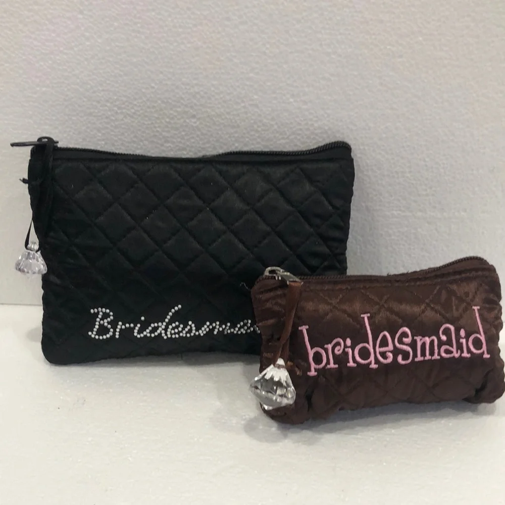 Bridesmaid Quilted Black and Brown Pouches